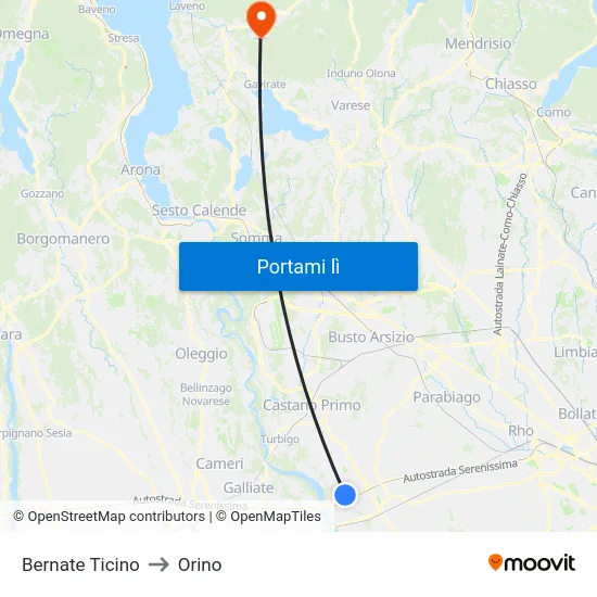 Bernate Ticino to Orino map
