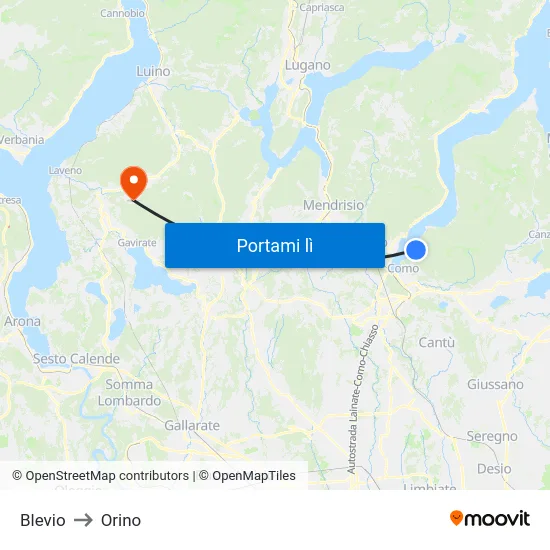 Blevio to Orino map