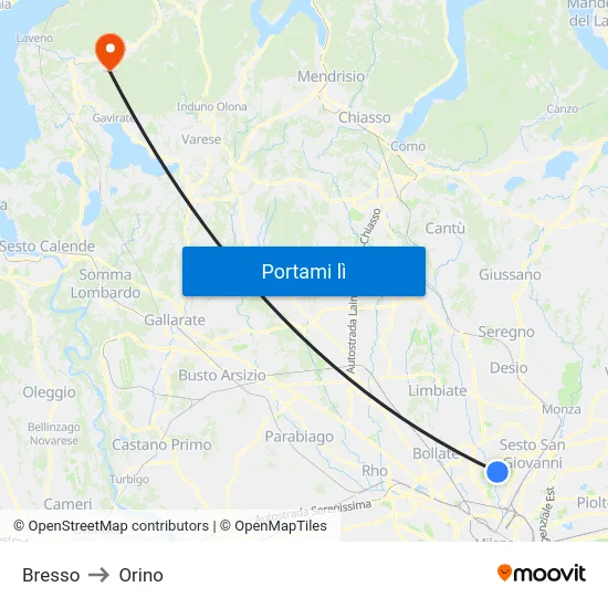 Bresso to Orino map