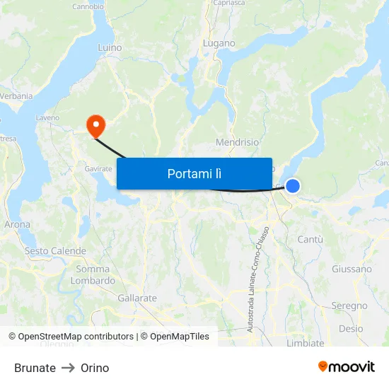 Brunate to Orino map