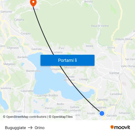Buguggiate to Orino map