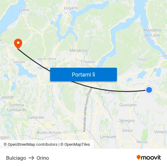 Bulciago to Orino map