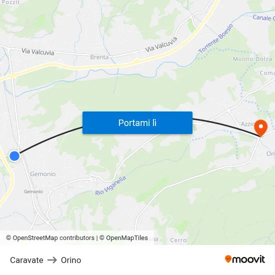 Caravate to Orino map