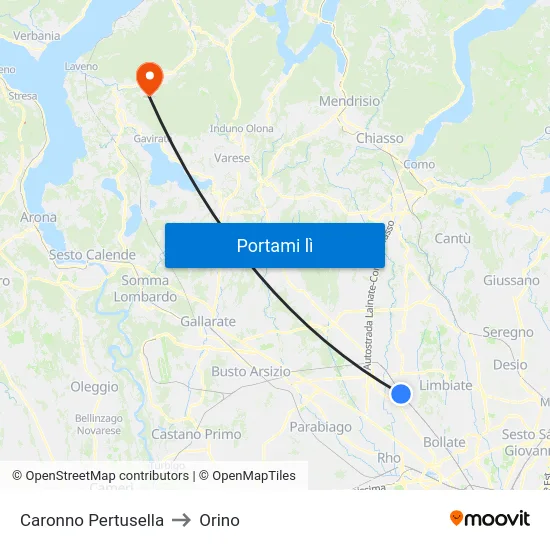 Caronno Pertusella to Orino map