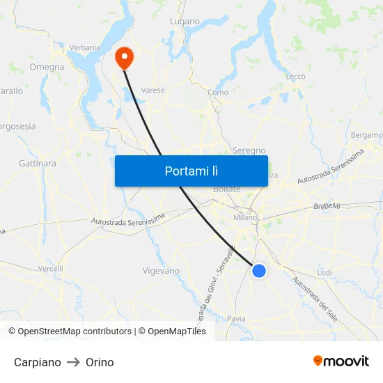 Carpiano to Orino map