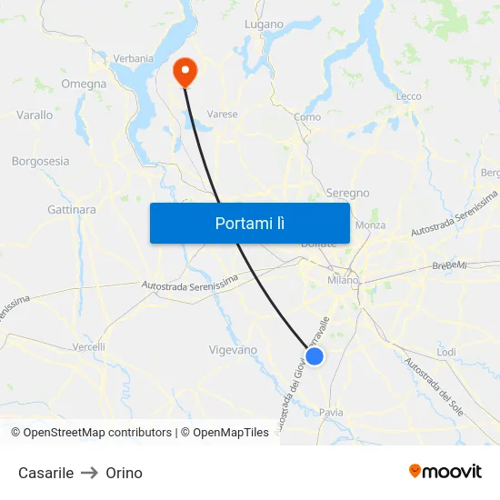 Casarile to Orino map