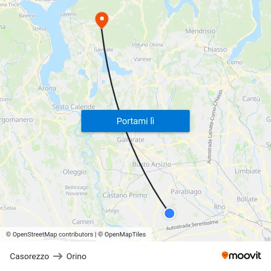 Casorezzo to Orino map