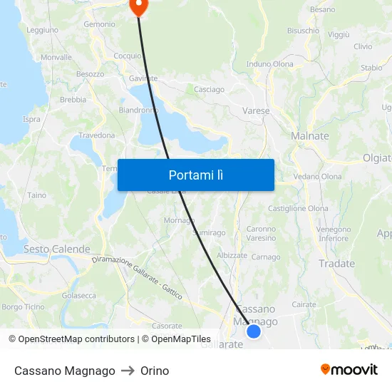 Cassano Magnago to Orino map