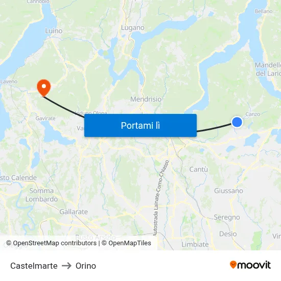 Castelmarte to Orino map