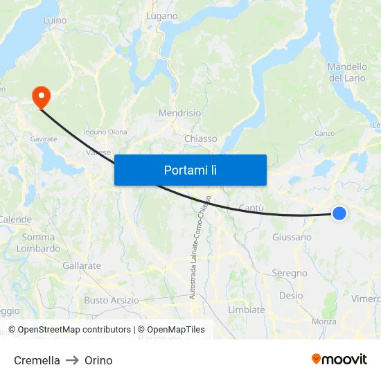 Cremella to Orino map