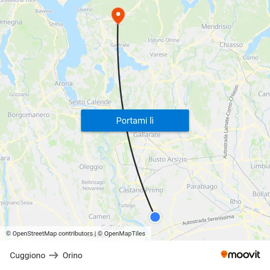 Cuggiono to Orino map