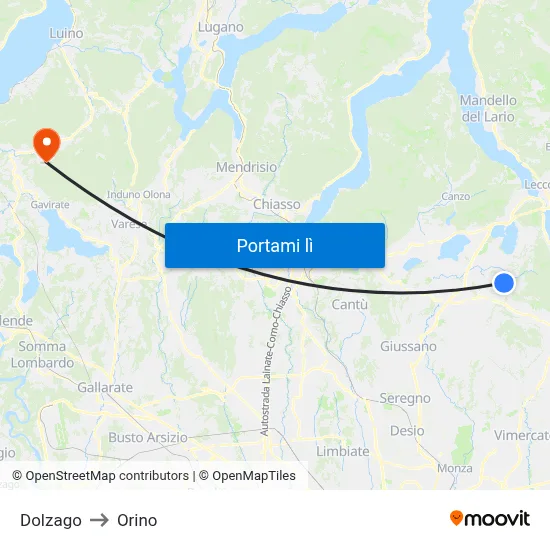 Dolzago to Orino map