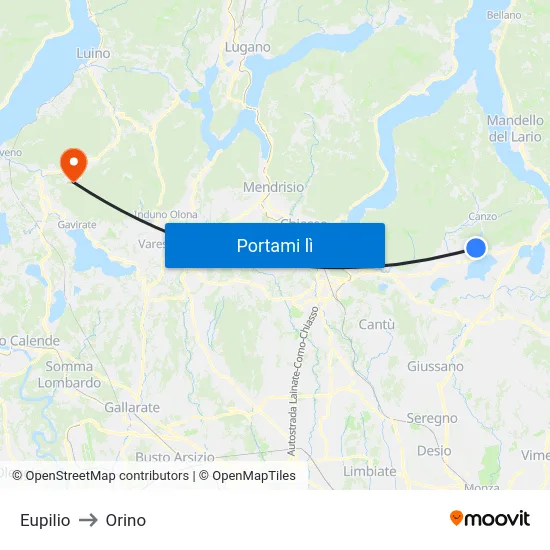 Eupilio to Orino map