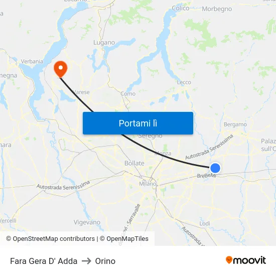 Fara Gera D' Adda to Orino map