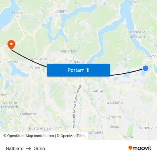 Galbiate to Orino map