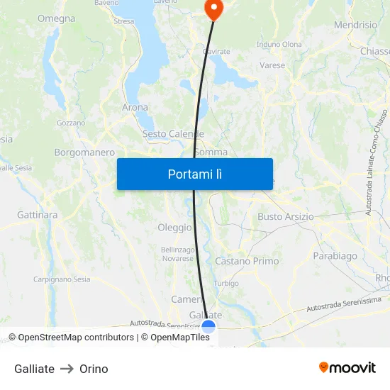 Galliate to Orino map