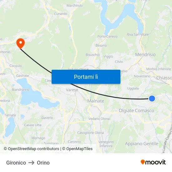 Gironico to Orino map