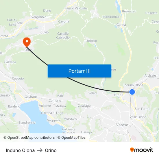 Induno Olona to Orino map