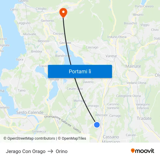 Jerago Con Orago to Orino map