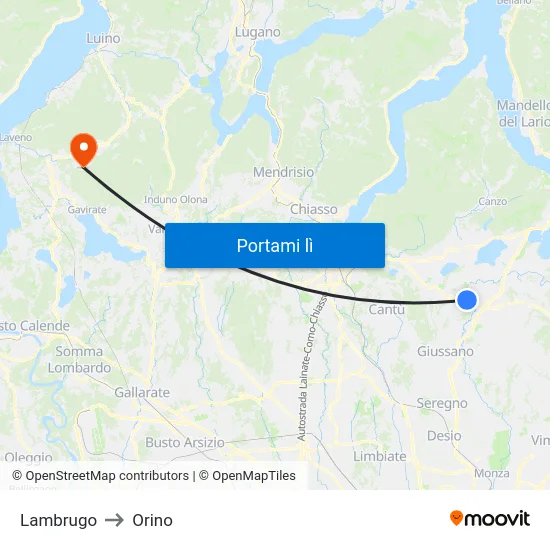 Lambrugo to Orino map