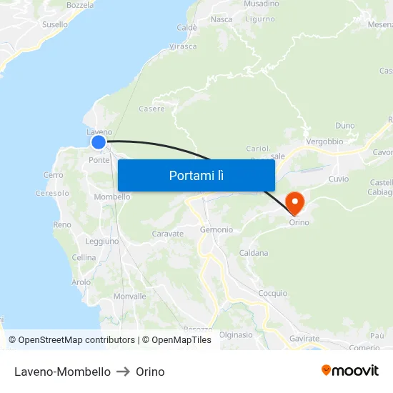 Laveno-Mombello to Orino map