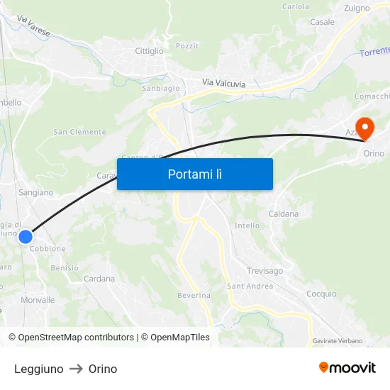 Leggiuno to Orino map