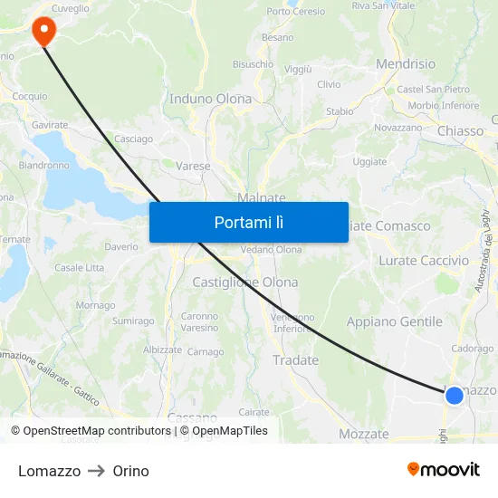 Lomazzo to Orino map