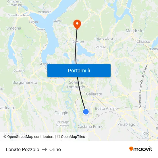 Lonate Pozzolo to Orino map