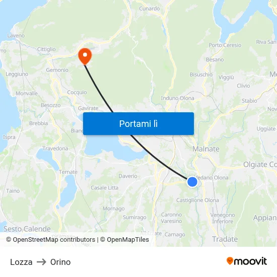 Lozza to Orino map