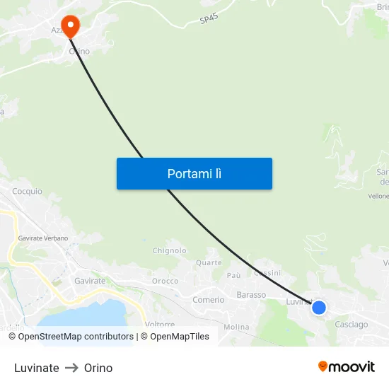 Luvinate to Orino map