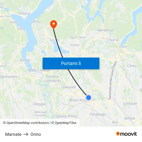 Marnate to Orino map
