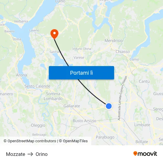 Mozzate to Orino map
