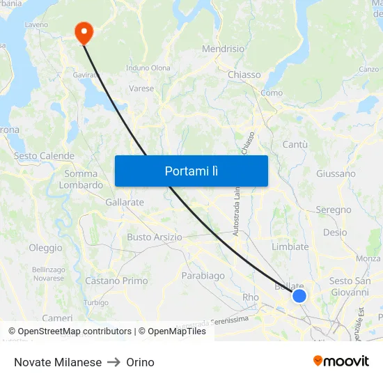Novate Milanese to Orino map