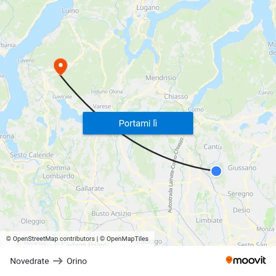 Novedrate to Orino map