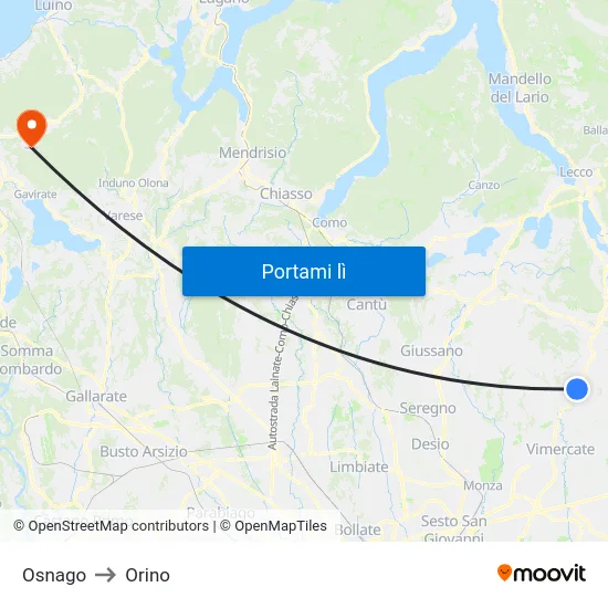 Osnago to Orino map