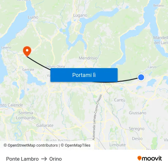 Ponte Lambro to Orino map
