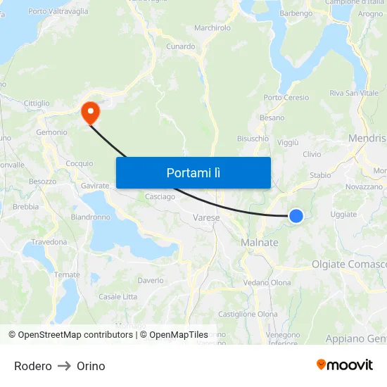Rodero to Orino map
