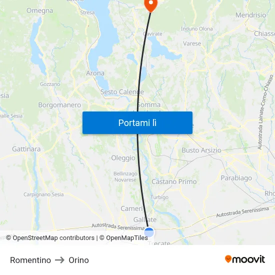 Romentino to Orino map