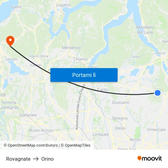 Rovagnate to Orino map