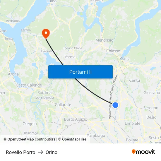 Rovello Porro to Orino map