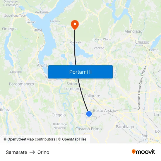 Samarate to Orino map