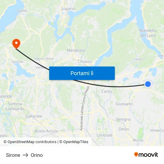 Sirone to Orino map