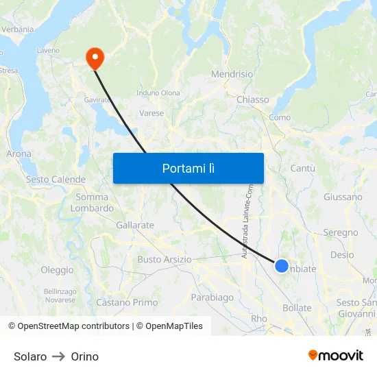 Solaro to Orino map