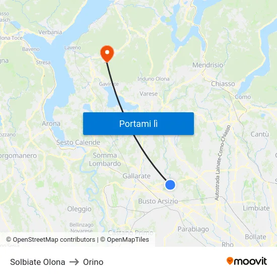 Solbiate Olona to Orino map