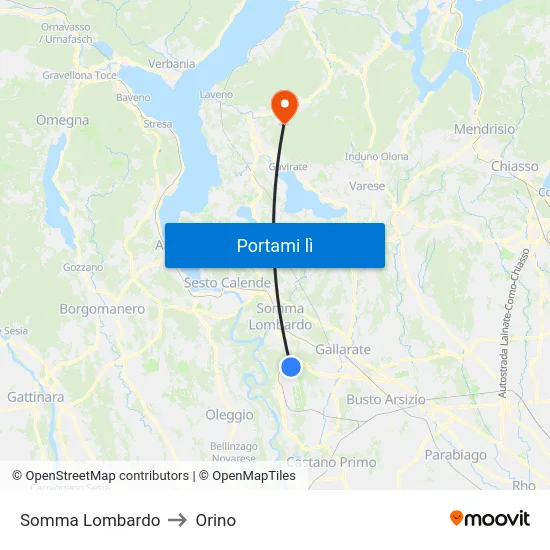 Somma Lombardo to Orino map