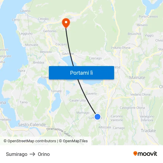 Sumirago to Orino map