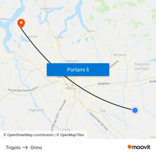 Trigolo to Orino map