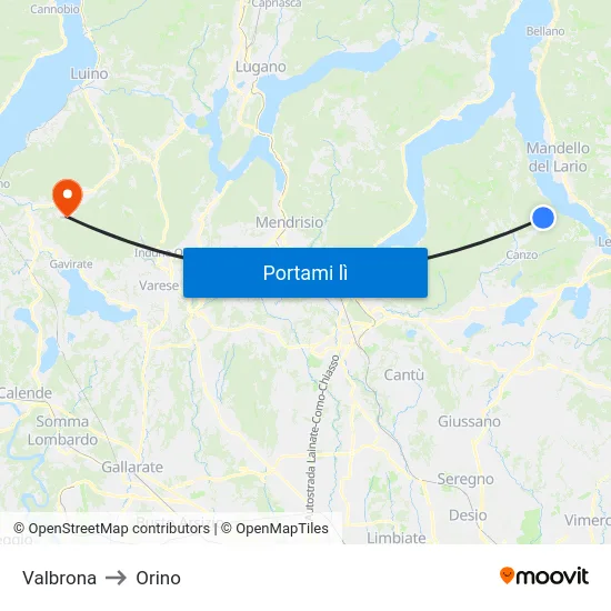 Valbrona to Orino map