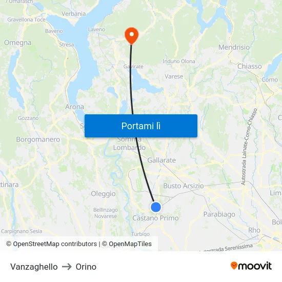 Vanzaghello to Orino map