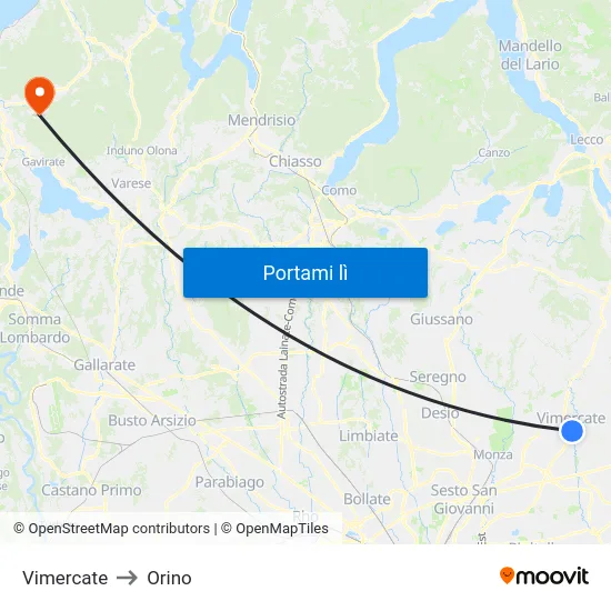 Vimercate to Orino map
